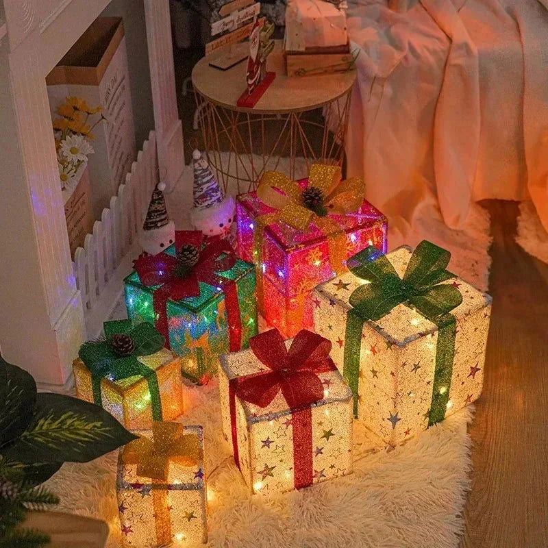 Caixa de Presente Iluminada com Laço Natalina