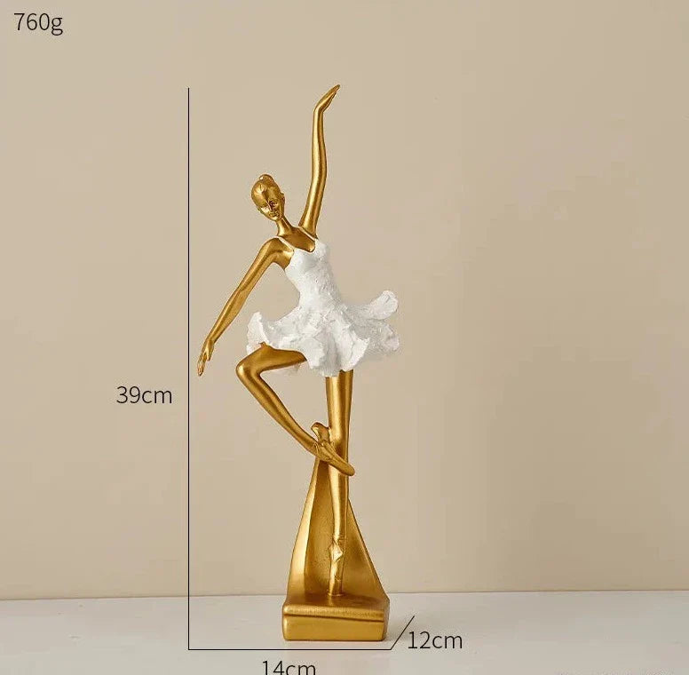 Estatueta Decorativa Bailarina Dourada Aurora